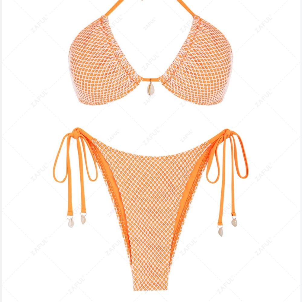 Zaful Orange Mesh Bikini with Shell Detail